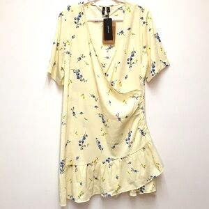 Vera Moda Floral Ruffle Wrap Dress XL Yellow Spring Easter Garden Party